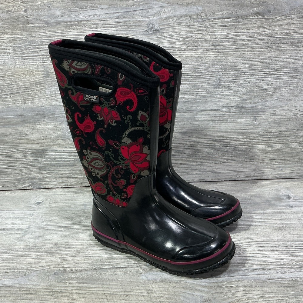 Bogs Paisley Waterproof Boots Red Black 72031-009 Pull On Womens Size 9